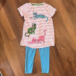 Striped Cat Print Tunic with Blue Leggings